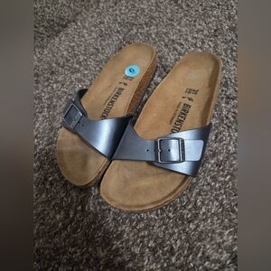 Birkenstock Madrid Birko-Flor Metallic Black Sandals Womens Size 37